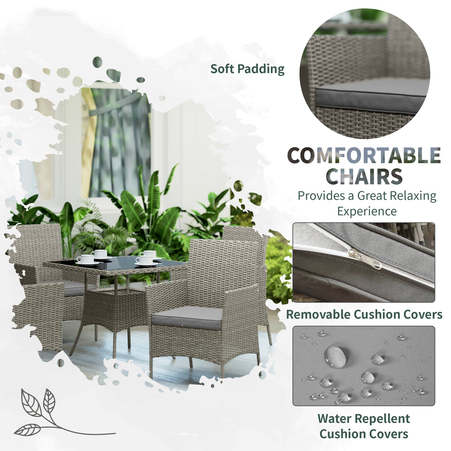 Outsunny Five-Pieces Rattan Dining Set - Light Grey