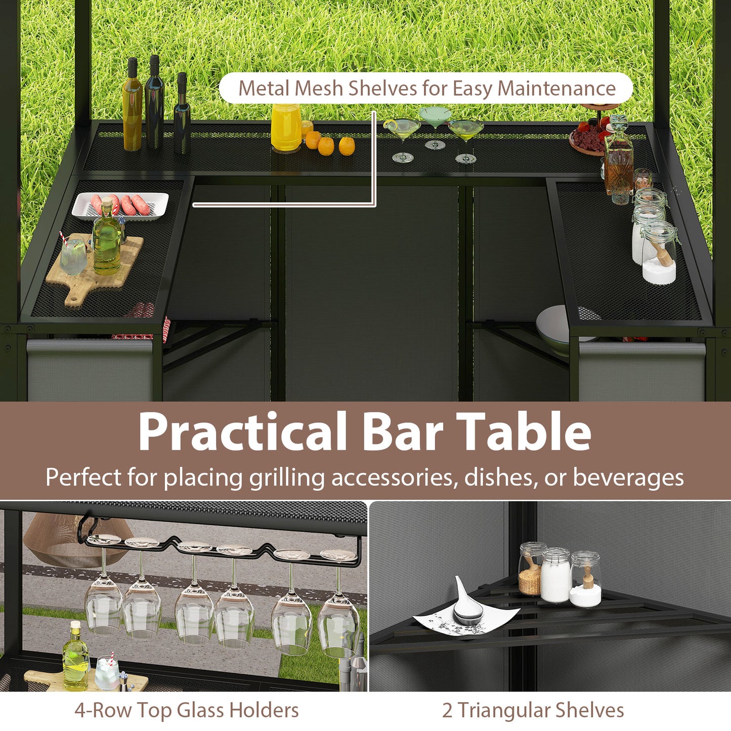 Grill Gazebo with Awning 3-Piece Outdoor BBQ Canopy-Grey