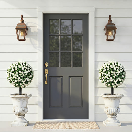 HOMCOM Artificial Rose Topiary UV Resistant, 2-Pack Fake Plants, 55 cm, White
