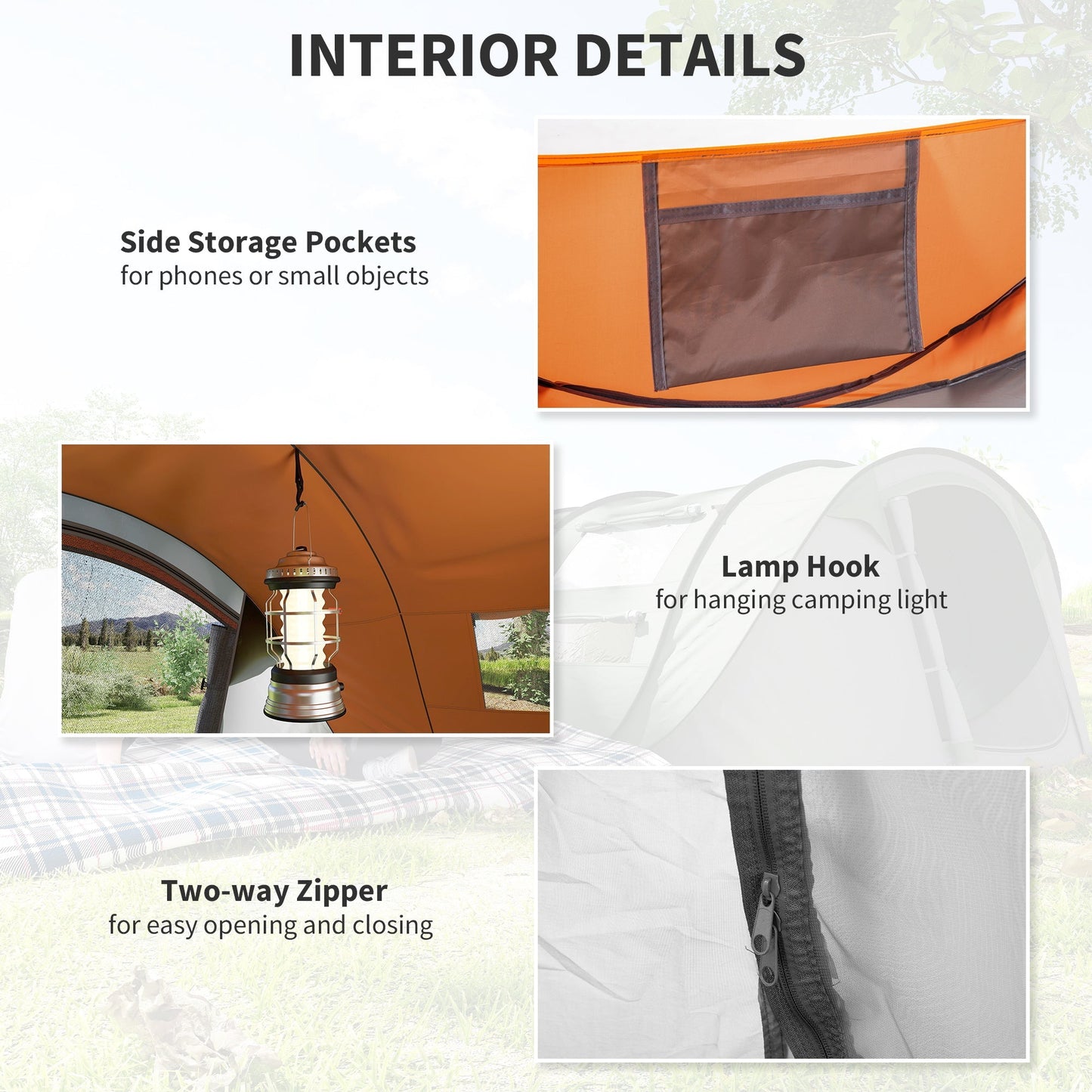 Outsunny 4 Person Pop-up Camping Tent Family Tent with Ground Sheet, 4 Windows and Portable Carry Bag for Beach Outdoor Trip, Orange