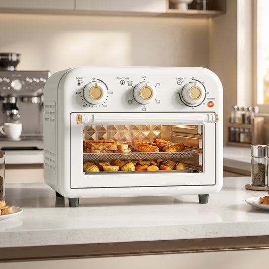 HOMCOM Air Fryer Toaster Oven, Convection Countertop Oven, with Adjustable Temperature and Timer, 12 L, Cream White