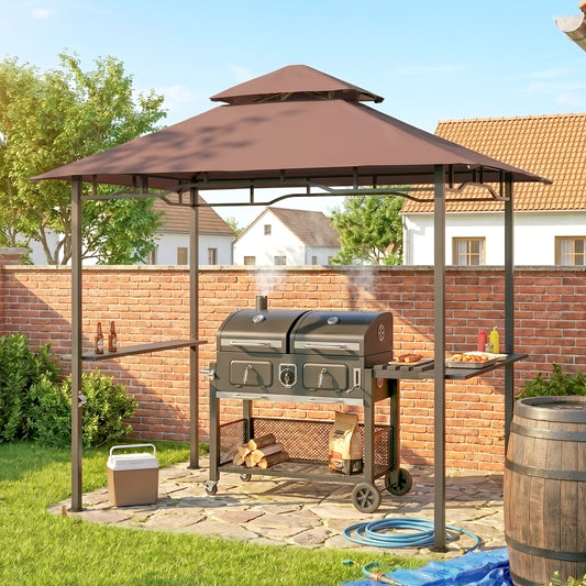 Outsunny 2.5x1.5m (8'x5') Grill Gazebo Canopy, Double Tiered Outdoor BBQ Gazebo Shelter with 2 Side Shelves for Garden, Patio, Barbecue, Picnic, Coffee