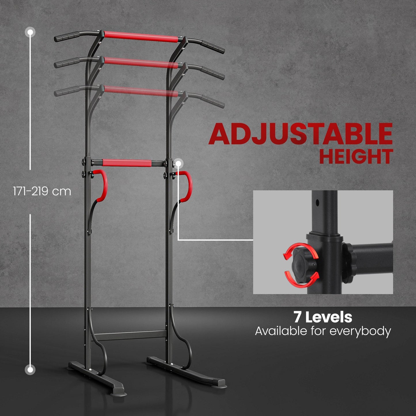 HOMCOM Steel Multi-Use Exercise Power Tower Pull Up Station Adjustable Height W/ Grips