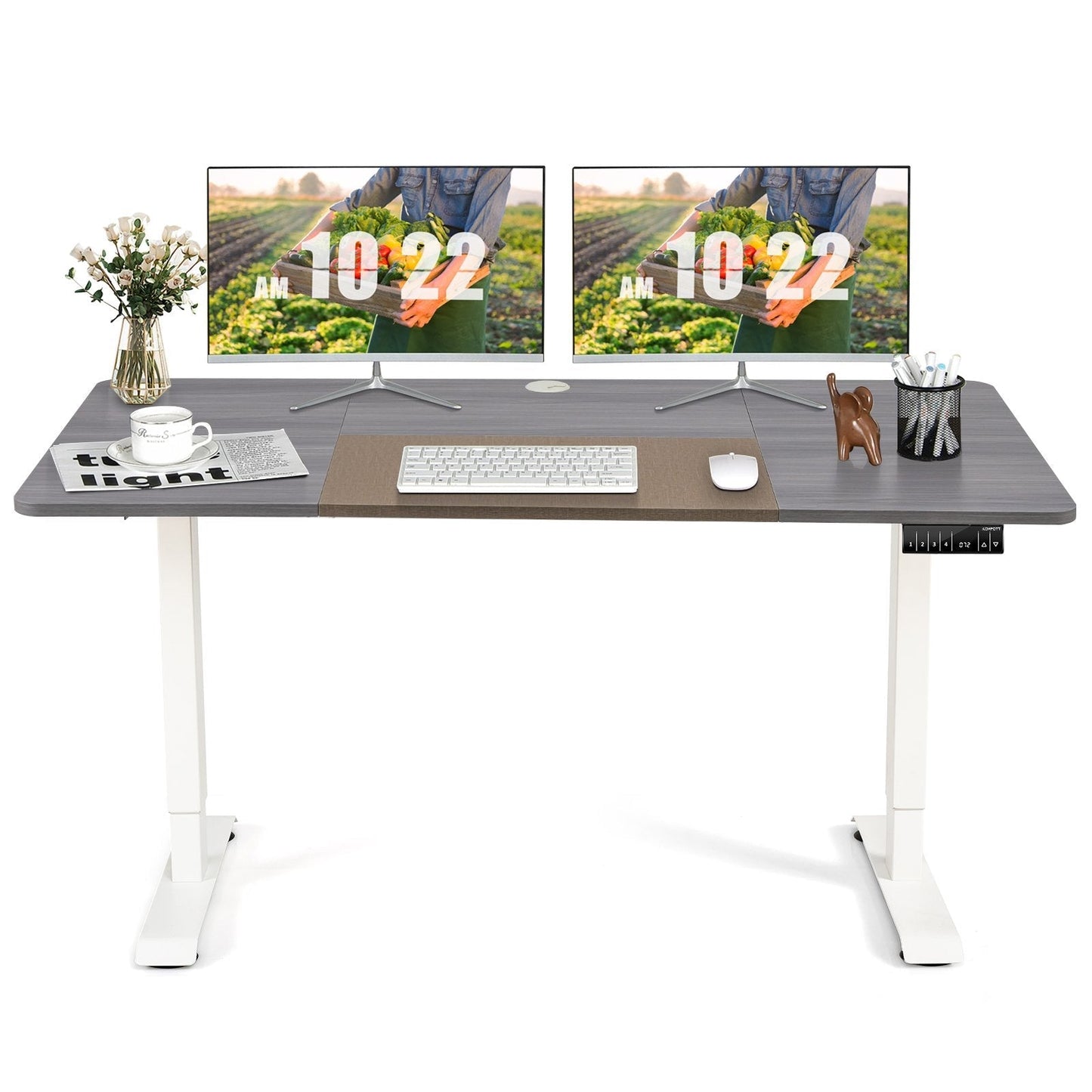 Electric Height Adjustable Standing Desk with Memory Smart Presets and Anti-Collision Function-Grey