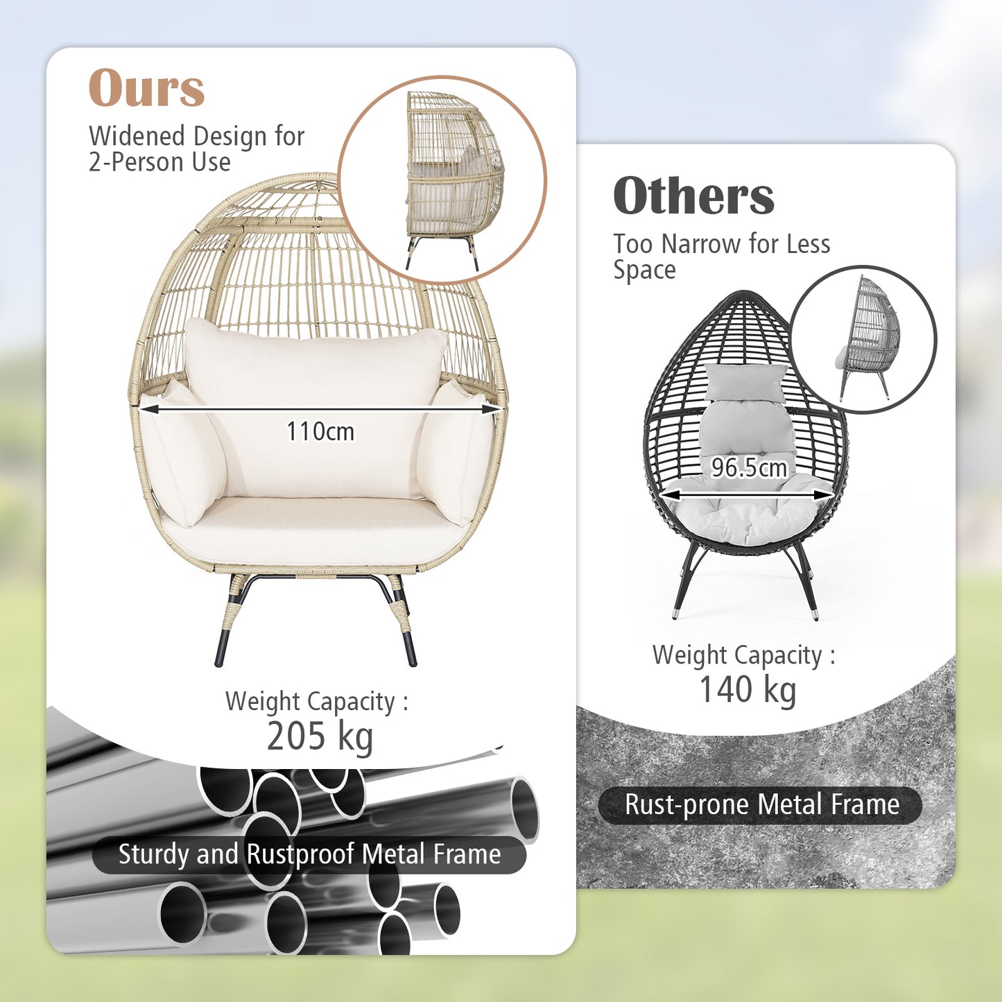 Oversized Rattan Egg Chair with 4 Cushions for Balcony Backyard