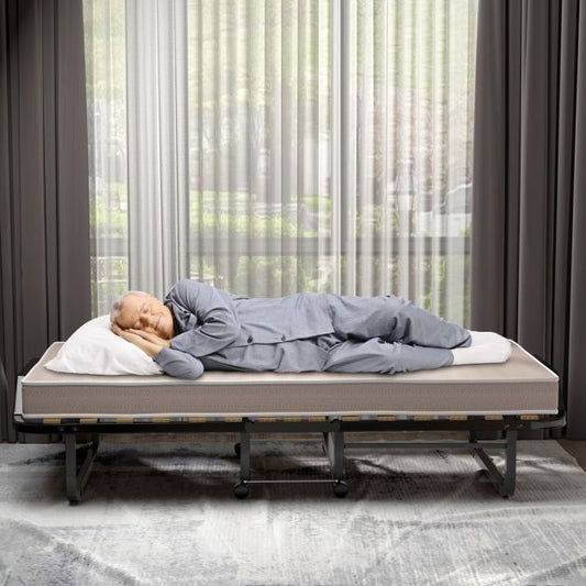 Folding Bed with 10cm Memory Foam Mattress and Wheels