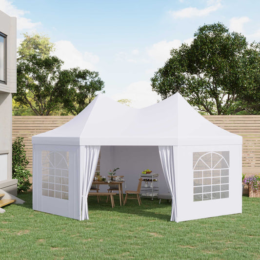 Outsunny 8 Sides Octagonal Garden Gazebo Marquee Party Tent Wedding Canopy Outdoor Heavy Duty Metal Frame (6.8m x 5m) - White