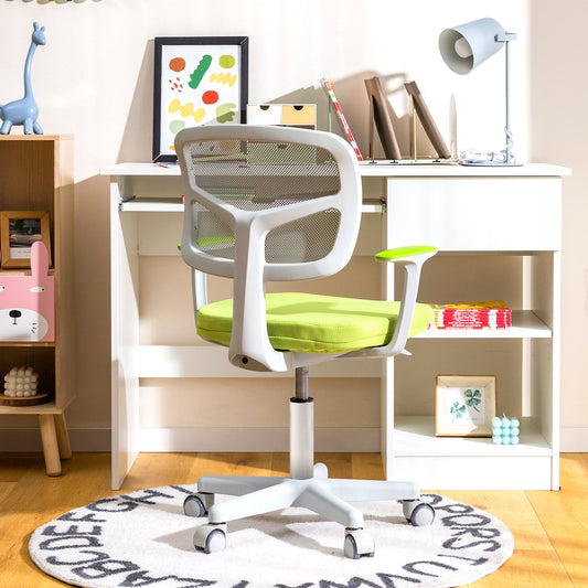 Kids Height-Adjustable Swivel Computer Desk Chair with Lumbar Support-Green