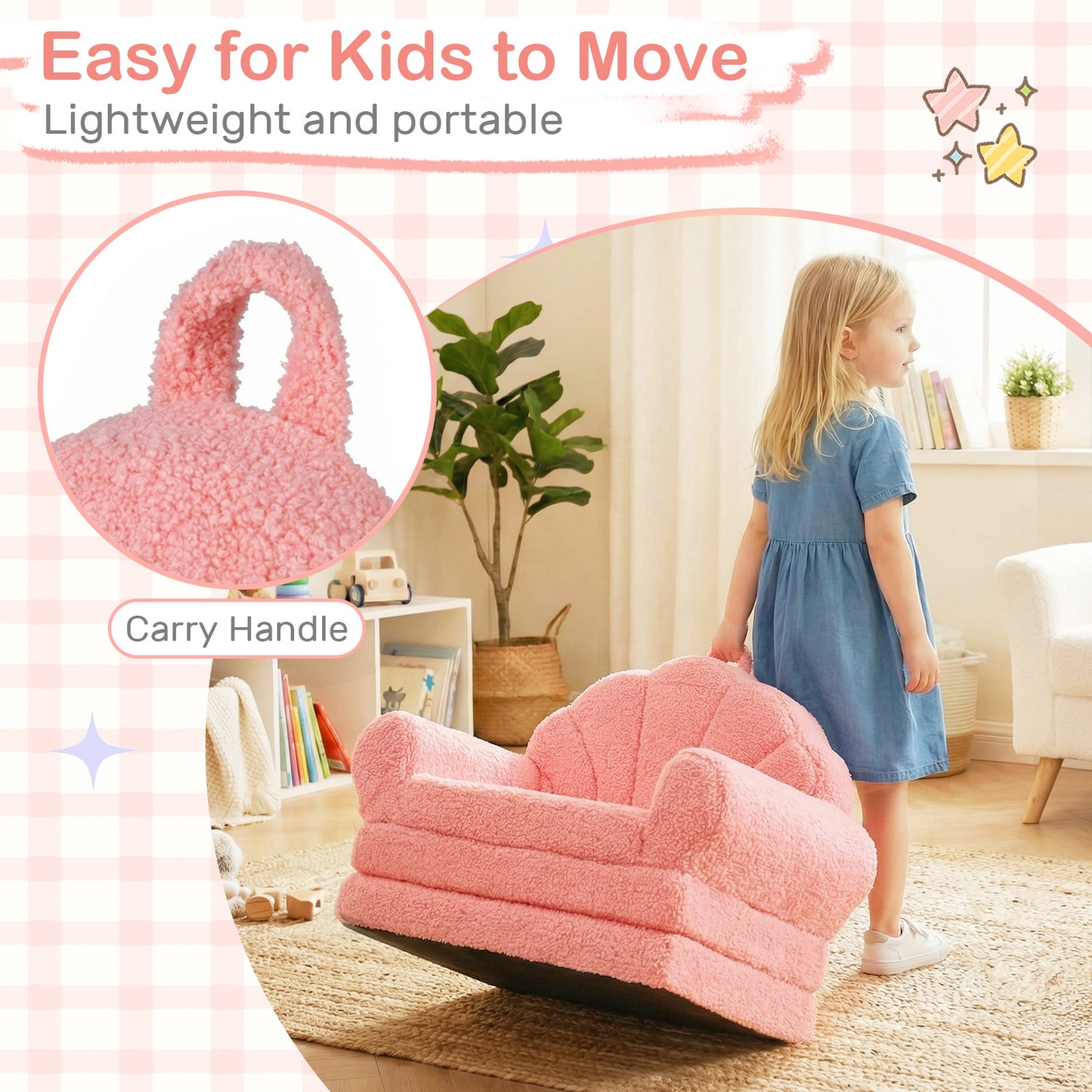 Convertible Kids Sofa 2-in-1 Fold out Toddler Couch Chair to Lounger Bed-Pink