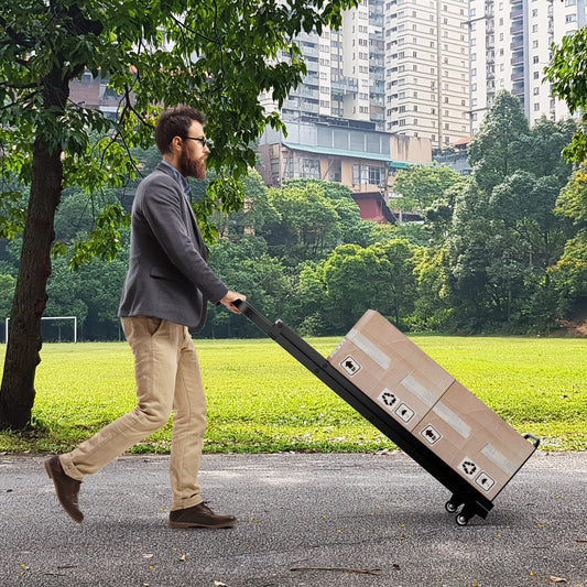 2-In-1 Hand Truck and Ladder Foldable 3-Step Ladder with Non-slip Wide Pedals-Black