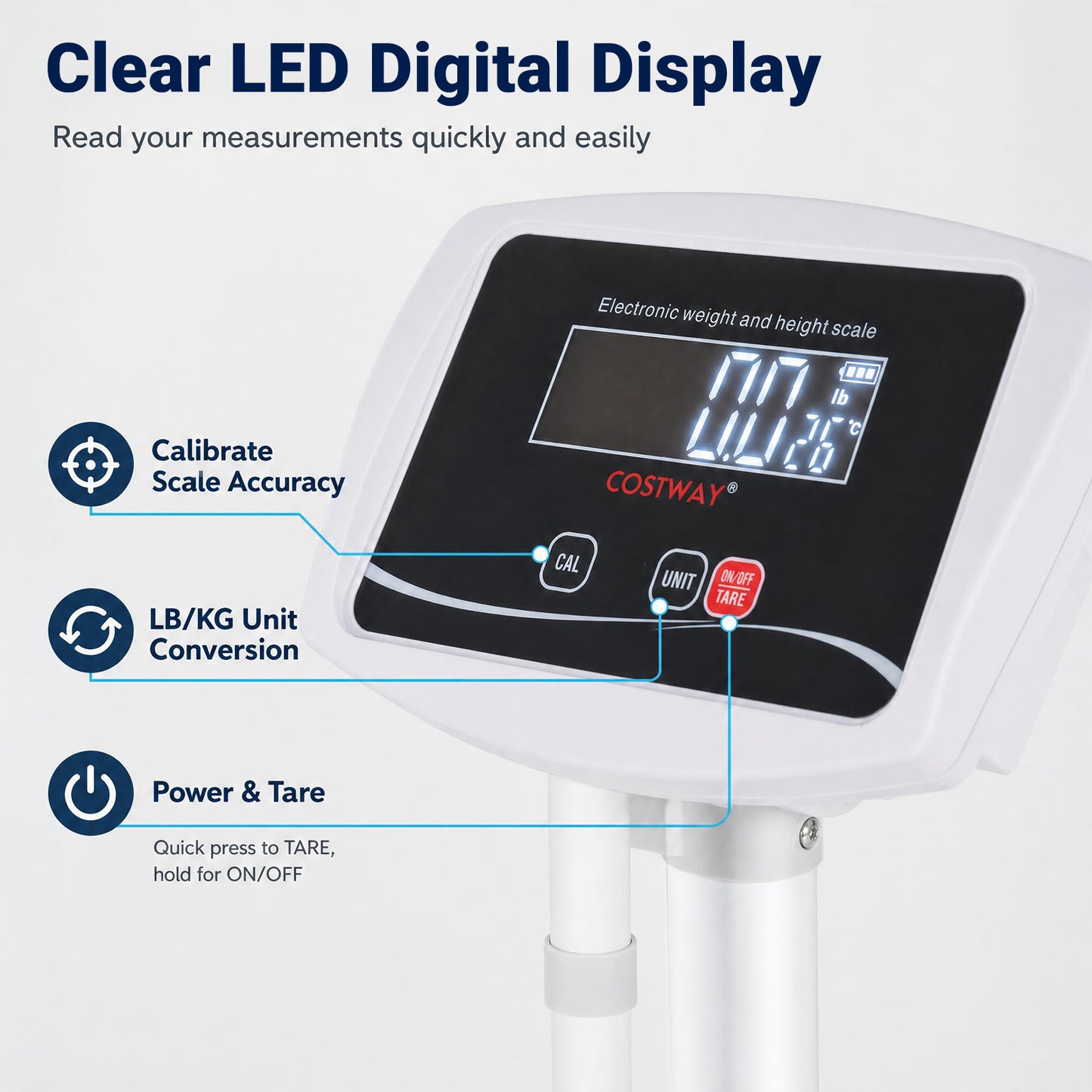Height and Weight Scale with 180 kg Capacity and 75-203 cm Measurement
