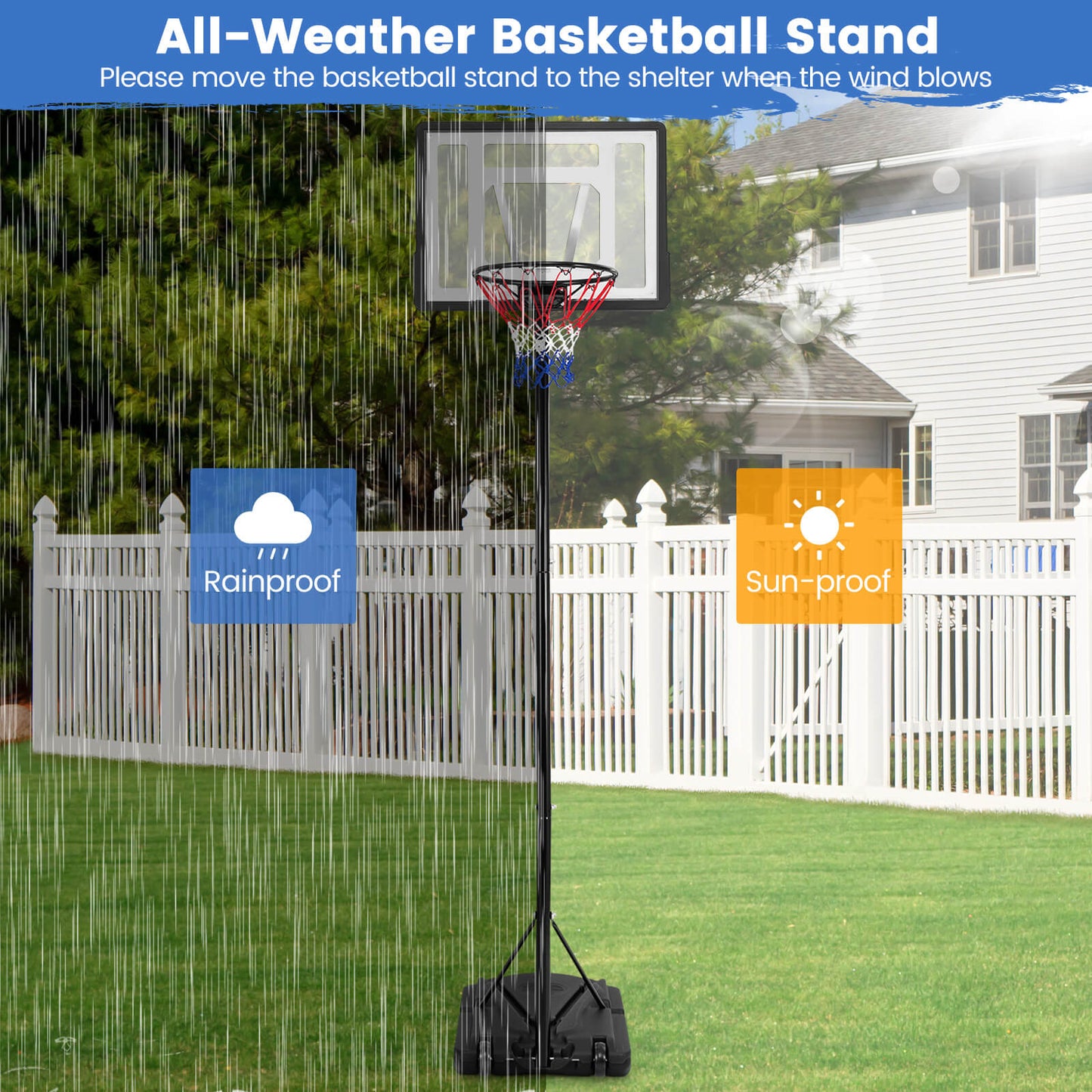 Height-Adjustable Basketball Hoop with Built-In Wheels and Fillable Base