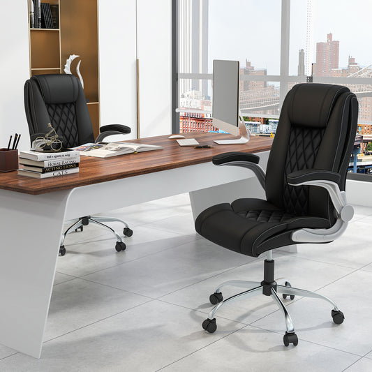 Height Adjustable PU Leather Office Chair with 6-level Headrest-Black