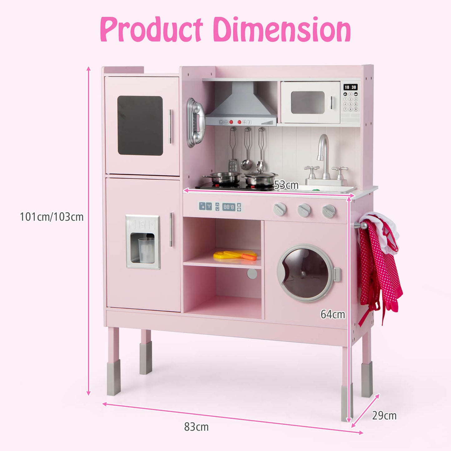 Height Adjustable Wooden Kid Play Kitchen Set with Light-Pink