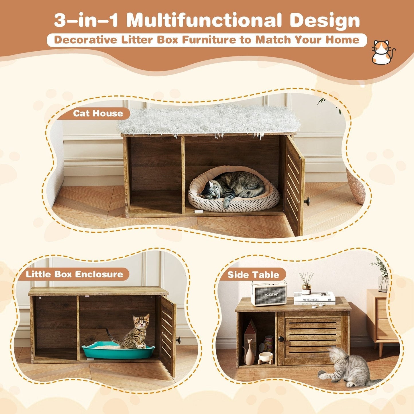 Cat Litter Box Enclosure Hidden Cat Washroom with Winding Entry-Oak