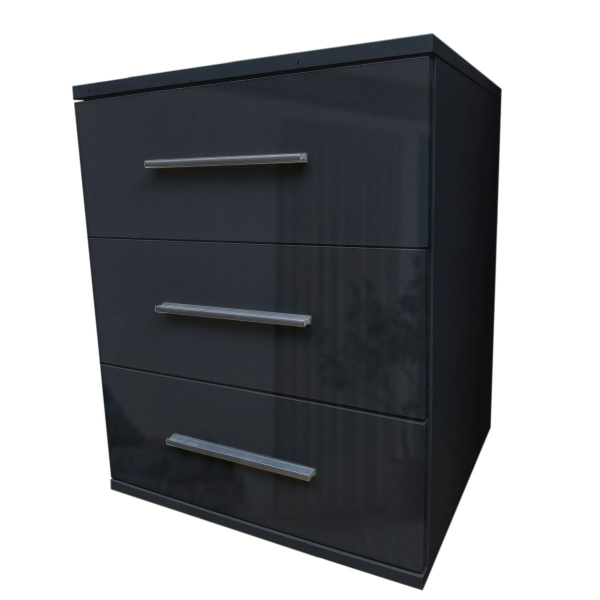 Bedside Table WINSTEAD 3 Drawer Nightstand High Gloss Black 45cm