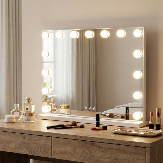 Hollywood Vanity Mirror with 3 Light Colors and Adjustable Brightness-White-M