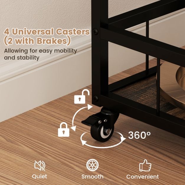 Home Bar Cart on Wheels Kitchen Serving Cart with Removable Tray-Rustic Brown