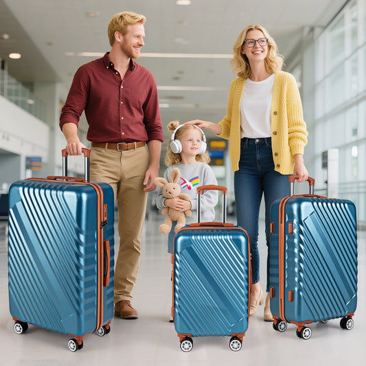 Large/Medium/Small Carry on Suitcase Sets with Premium Wheels and TSA Approved Lock-Blue