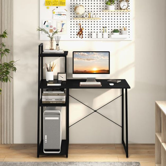 Home Office Desk with Bookshelf and Host Stand-Black