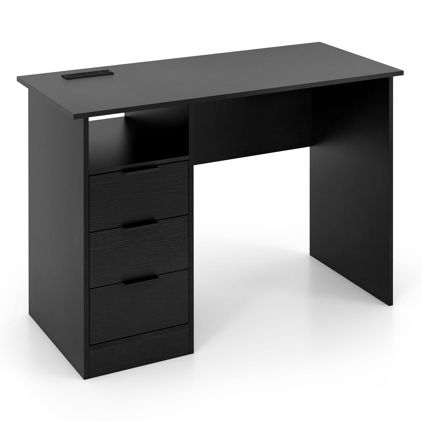 Home Office Desk with Power Outlet and 3 Storage Drawers-Black