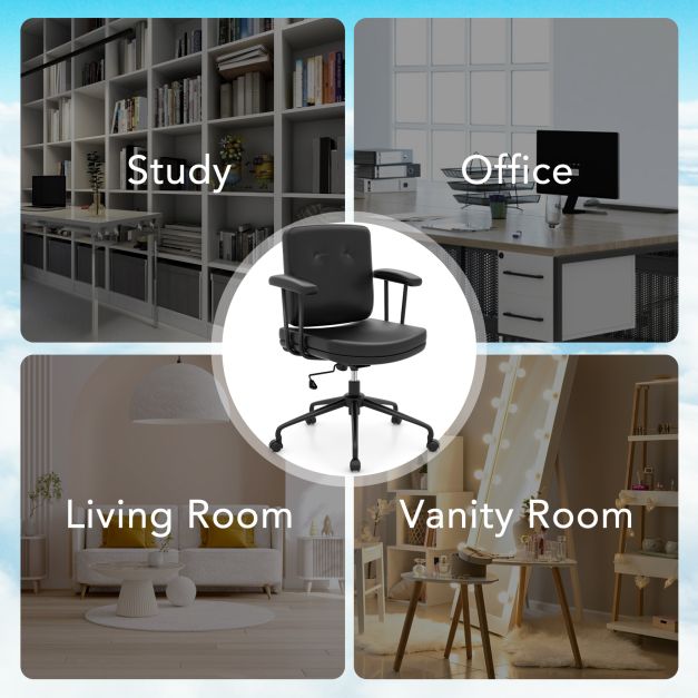 Home Office Small Desk Chair with Adjustable Height Wheels-Dark Brown