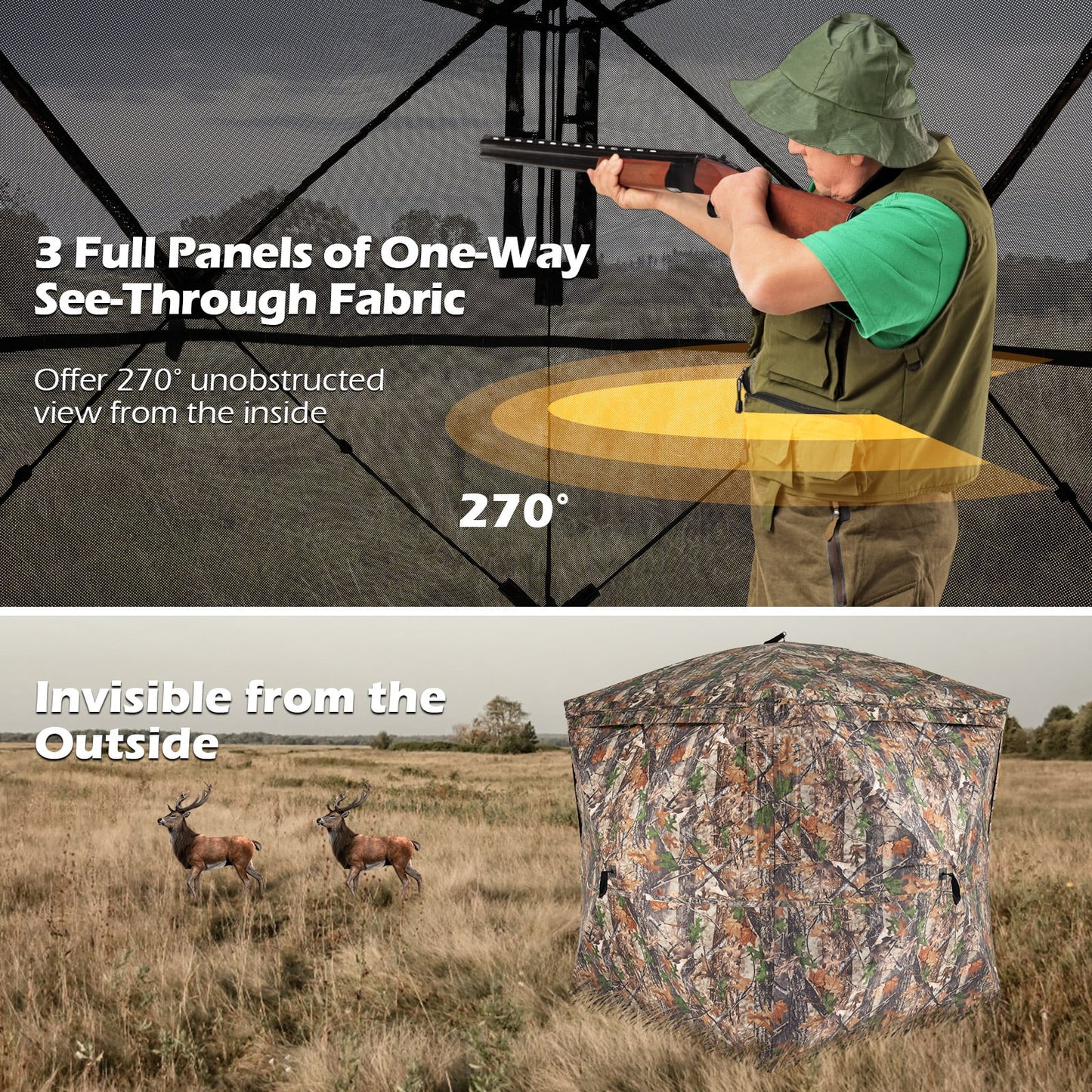 Hunting Blind for 2-3 Person 270° See-through Pop-Up Ground Blind