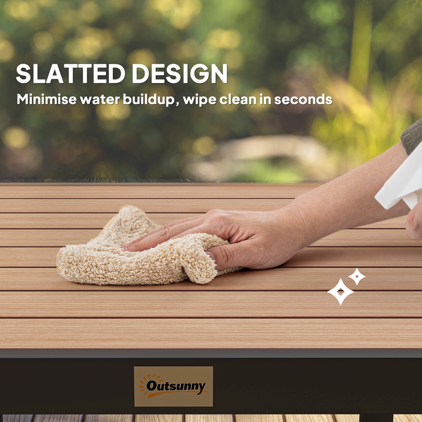 Outsunny 78 cm Garden Dining Table for 4 People, Square Outdoor Coffee End Side Table with Aluminium Legs, Natural Wood Finish