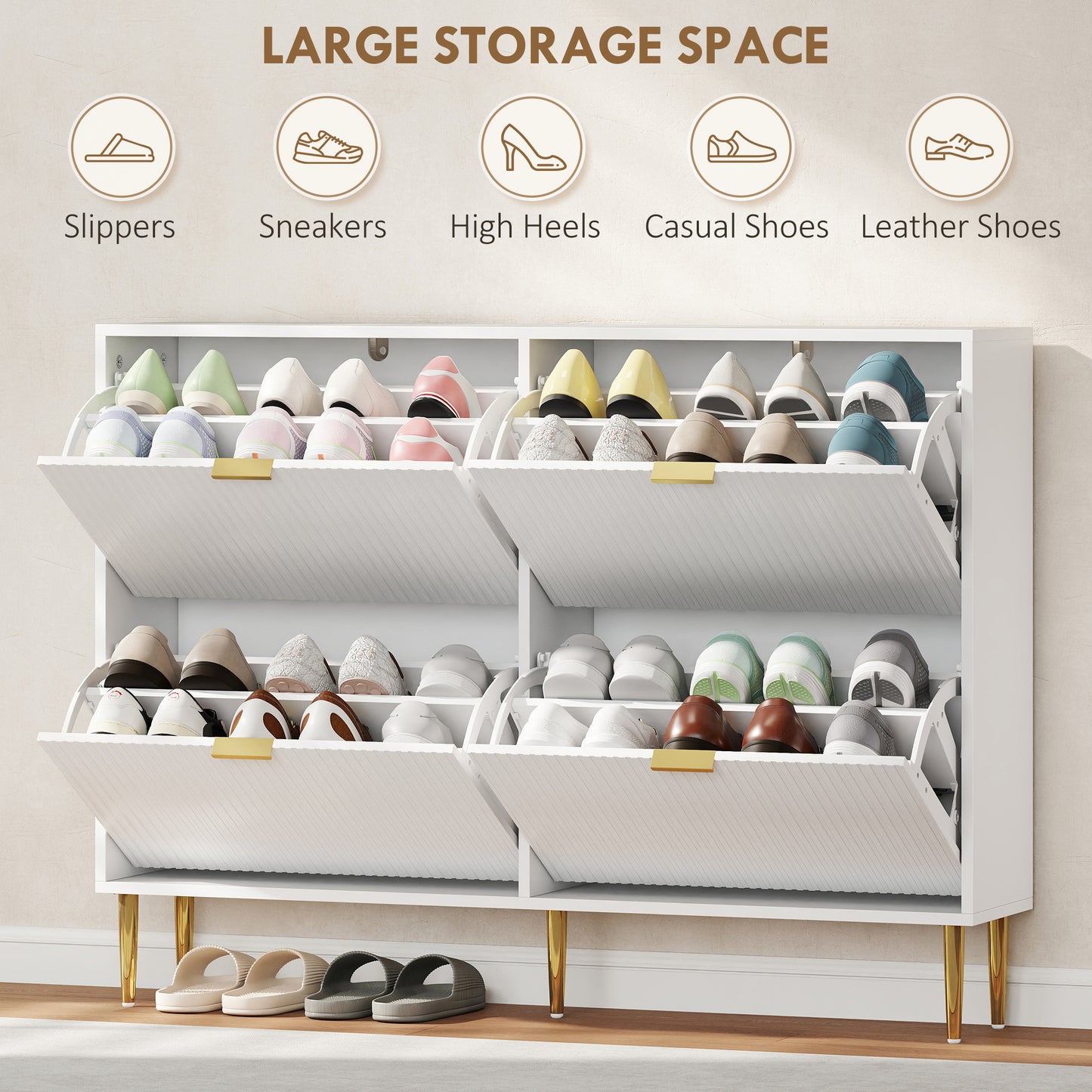 HOMCOM Elegant Four-Drawer Shoe Cabinet - White