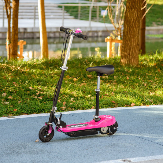 HOMCOM Steel Ride on Powered Scooter, Folding E-Scooter with Warning Bell, 15km/h Maximum Speed, for 6-14 Years Old, Pink