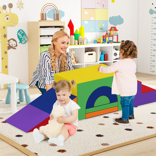 Indoor 7-Piece Foam Climbing Blocks for Crawling Climbing Sliding-Colourful