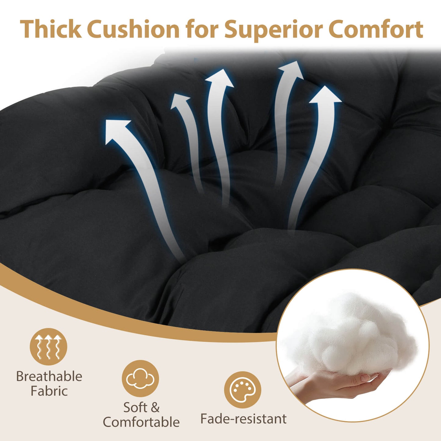 Indoor Outdoor Rocking Chair Oversized Egg Papasan Chair-Black
