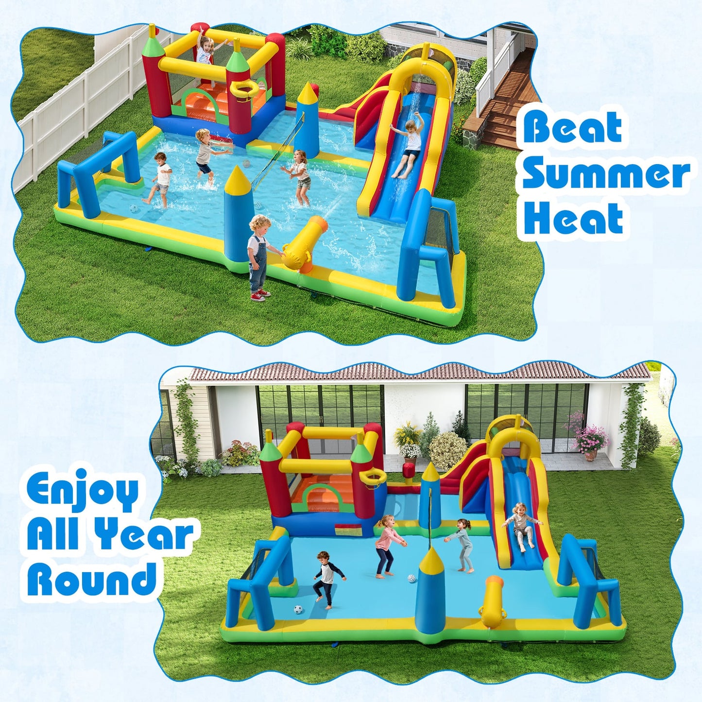 Inflatable Bounce House Kids Water Slide with Climbing Wall