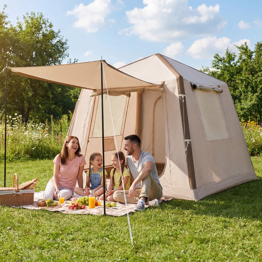Inflatable Camping Tent for 2-4 Person with Pump and Carry Bag Easy Setup-Khaki