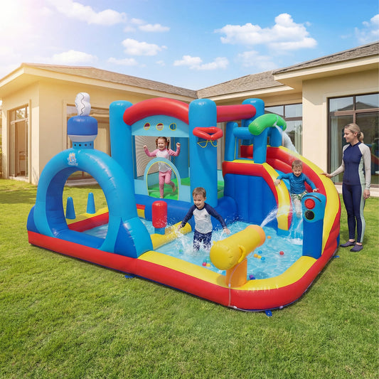 Inflatable Water Slide Kids Water Park with Splash Pool Water Cannon