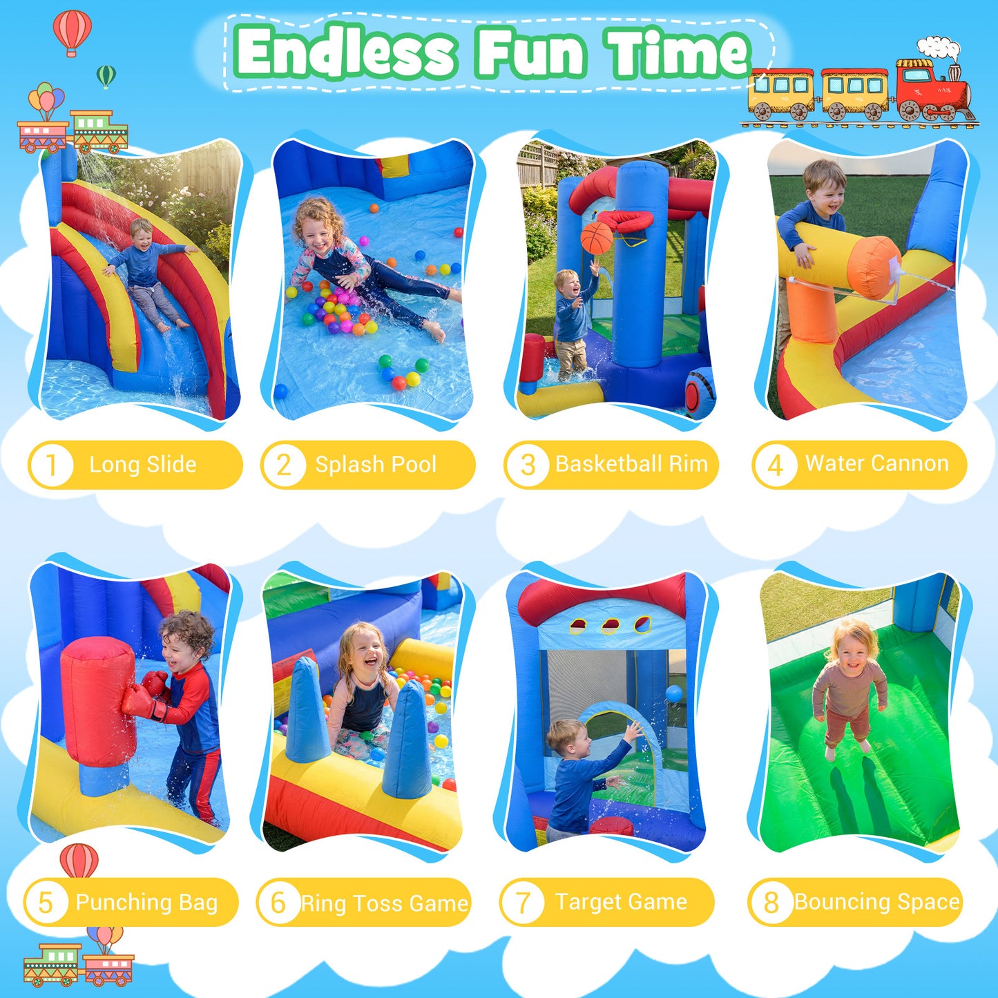 Inflatable Water Slide Kids Water Park with Splash Pool Water Cannon