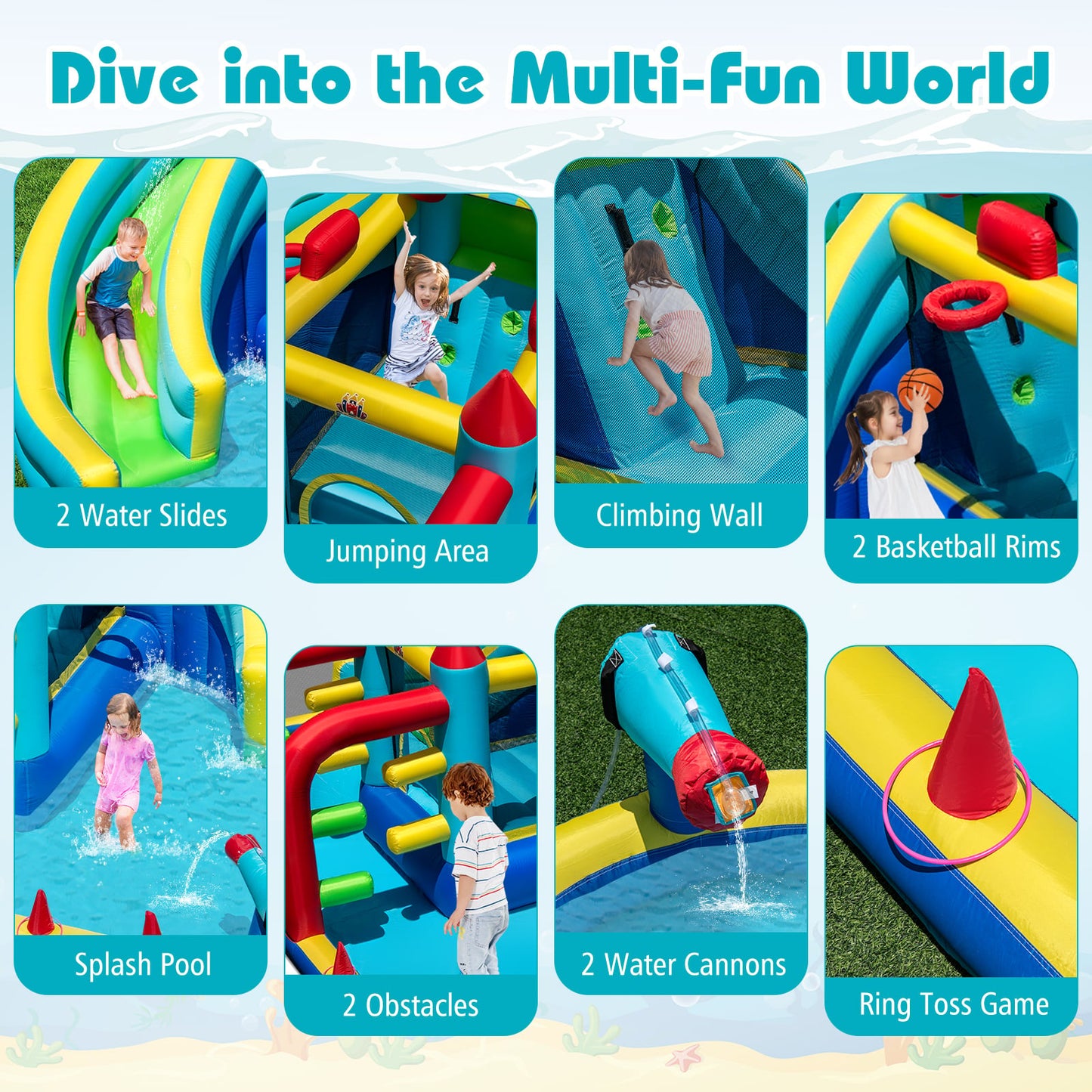 Inflatable Double Water Slide Park with Obstacle Course
