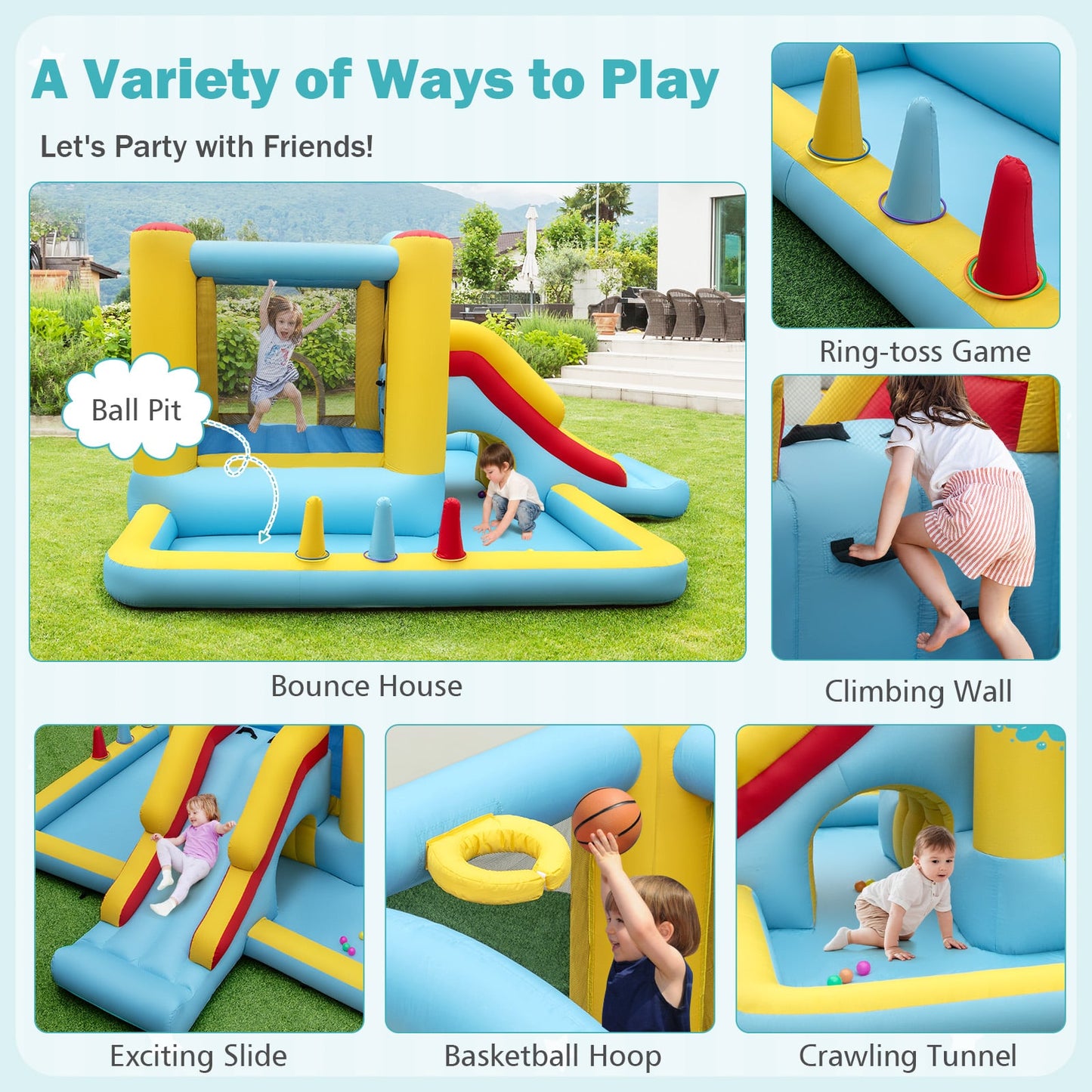 Inflatable Bouncy Castle with Slide and Tunnel without Blower