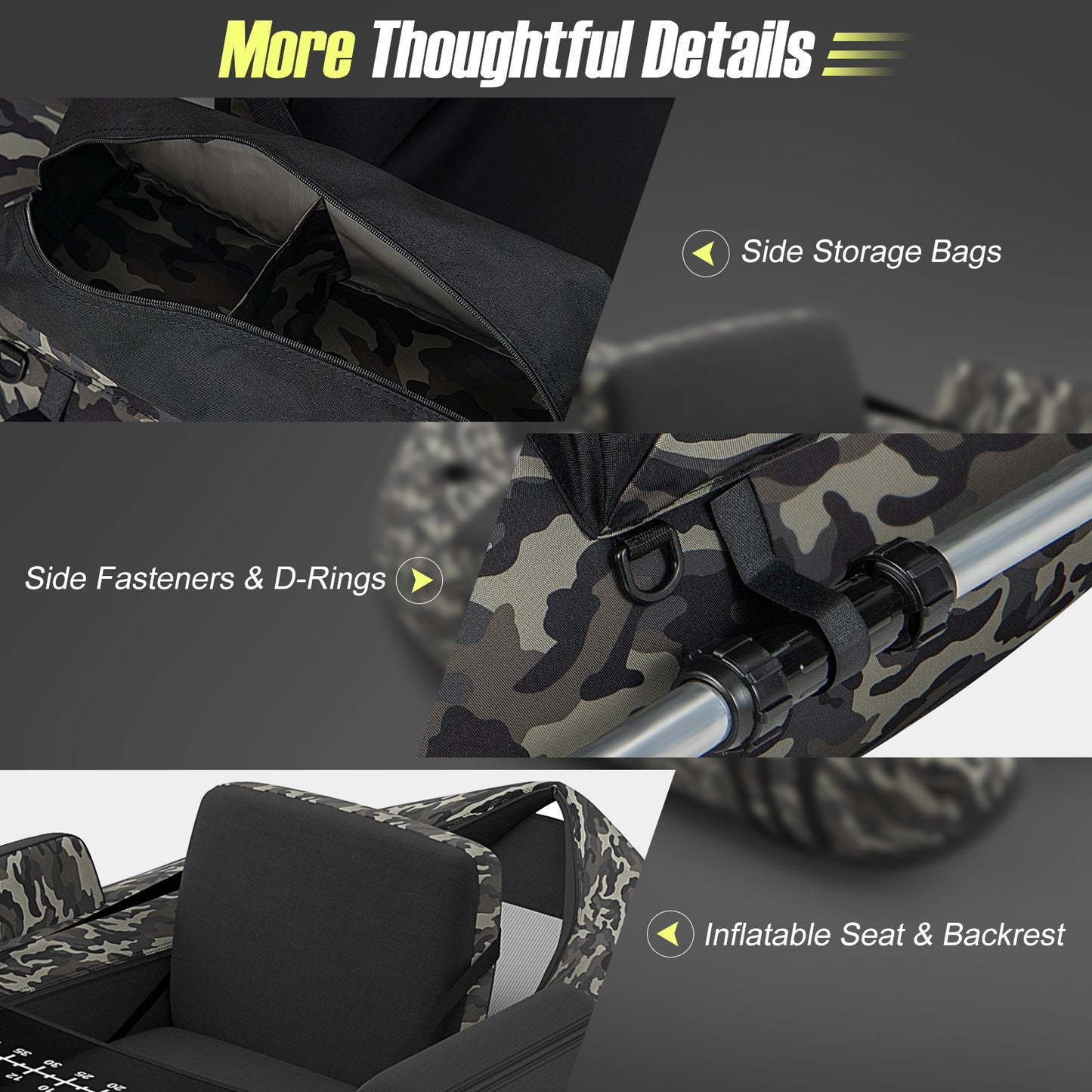 Inflatable Fishing Float Tube with Pump, Paddle, Storage Pockets-Camouflage