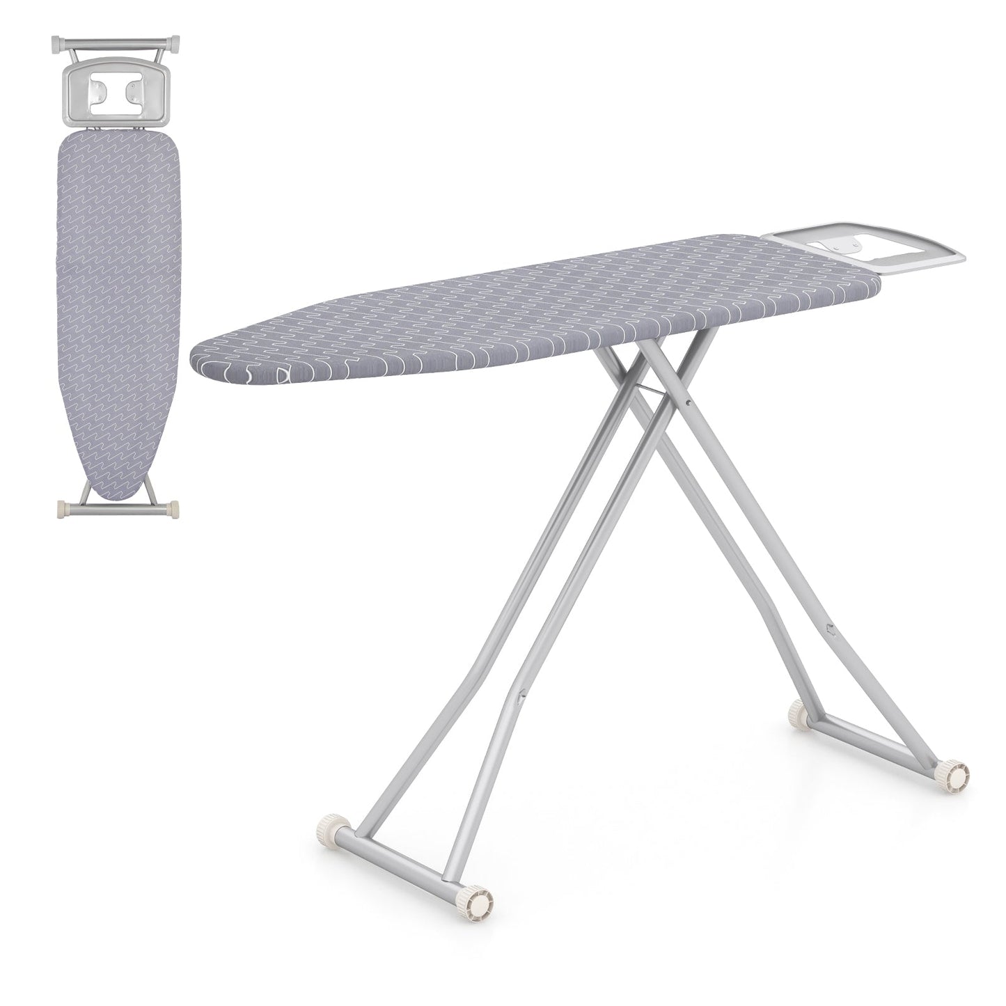 Ironing Board with Iron Rest and Removable Silver-coated Cover-Grey