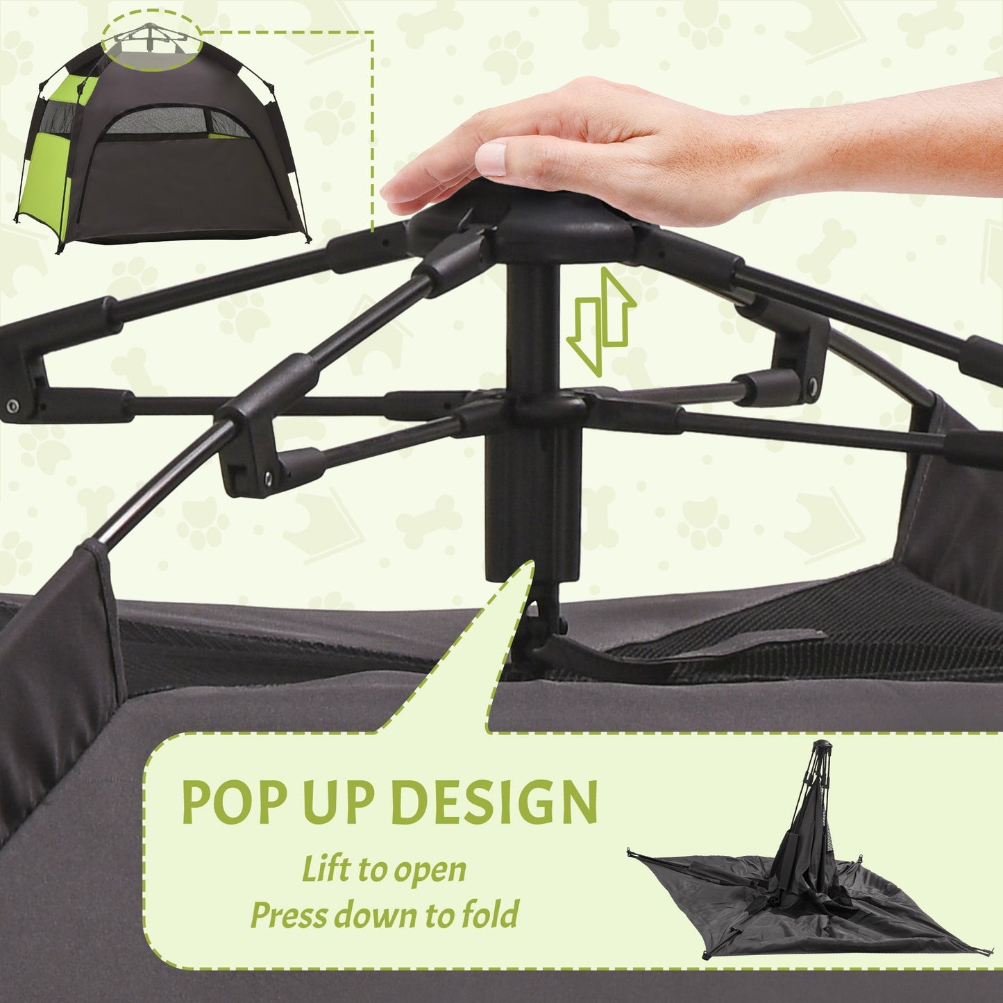 PawHut Foldable Dog Cat Tent with Water-Resistant Oxford, Carry Bag for Extra Large Dog, Green