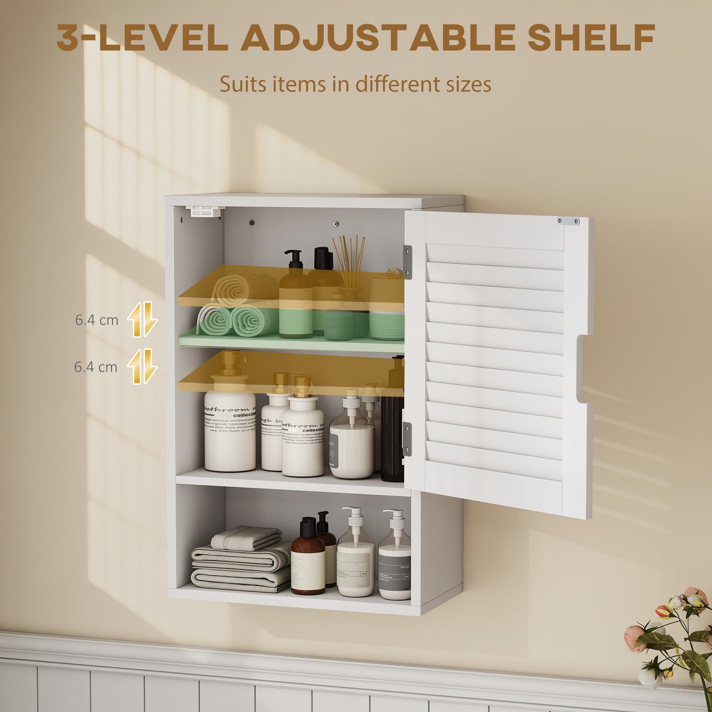 HOMCOM Bathroom Cabinet, Wall Mounted Storage Cabinet with Adjustable Shelves, 40 x 20 x 60 cm, White