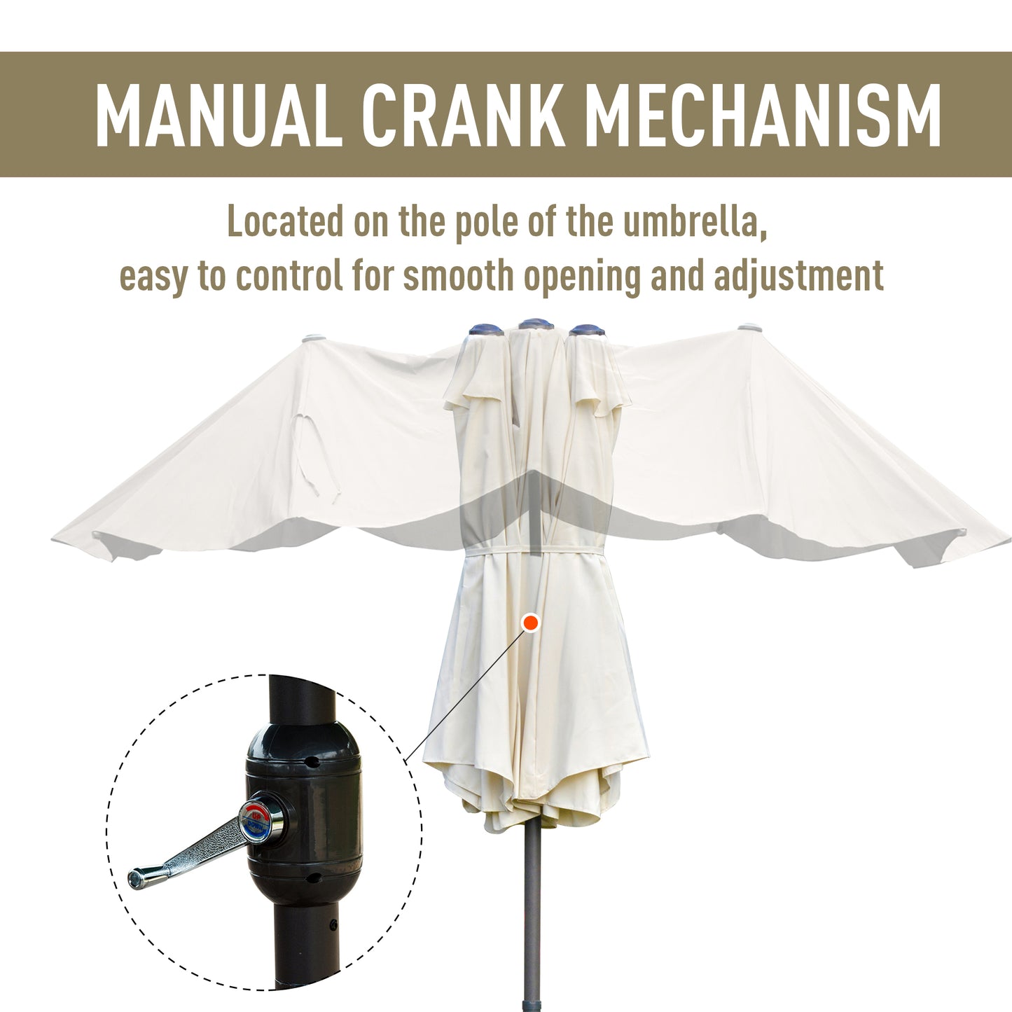Outsunny 4.6M Sun Umbrella Canopy Double-sided Crank Sun Shade w/ Cross Base Off White