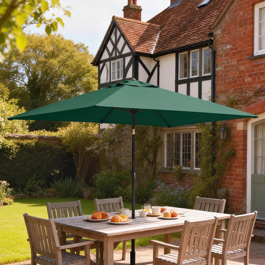 Outsunny Garden Parasol, Parasol Umbrella with Crank Handle, Tilt Function, Polyester Canopy, Green
