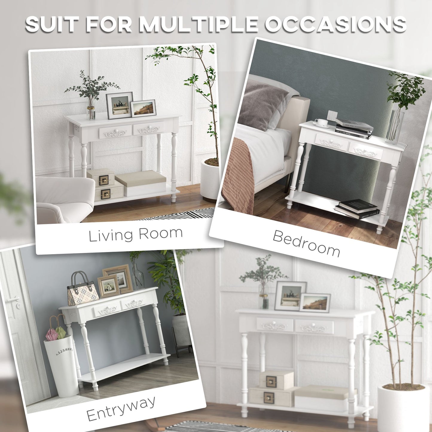 HOMCOM Console Table Modern Sofa Side Desk with Storage Shelves Drawers for Living Room Entryway Bedroom White