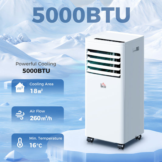 HOMCOM Portable Air Conditioner 5000 BTU, 4-in-1 Cooling, Dehumidifier, Fan, Sleep Mode, Air Conditioning Unit with Digital Display & Remote Control, 24H Timer, Window Venting Kit, for Room up to 18√£≈Ω¬°