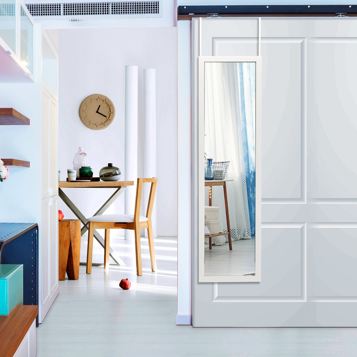 Full Length Over the Door Mirror with Hanging Hooks for Bedroom-White