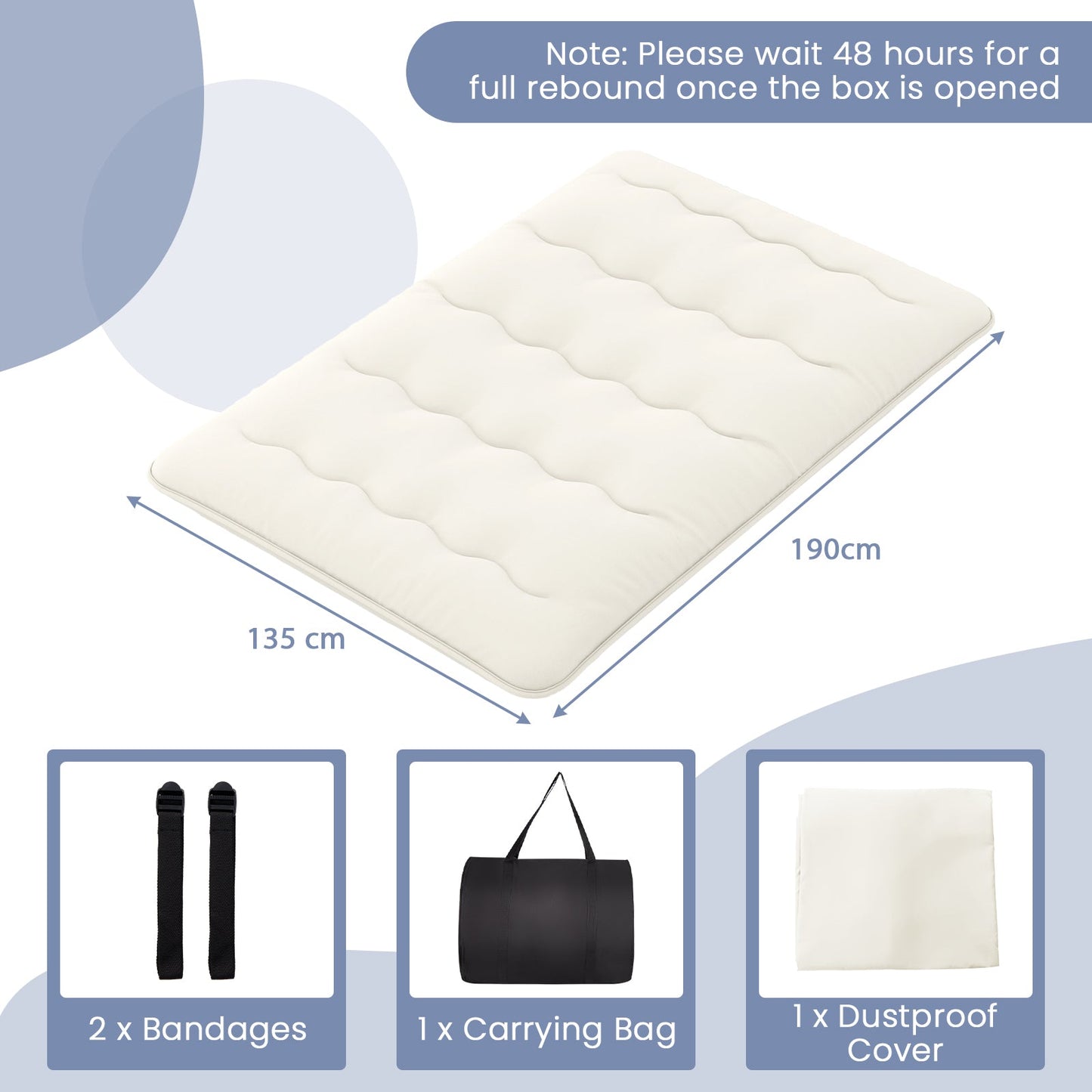 Japanese Floor Mattress with Washable Cover and Carry Bag-Beige-Double Size