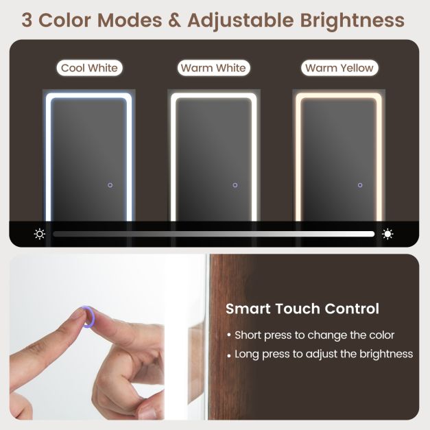 Standing Jewelry Cabinet with LED Lights Lipstick Box and 2 Drawers-Walnut