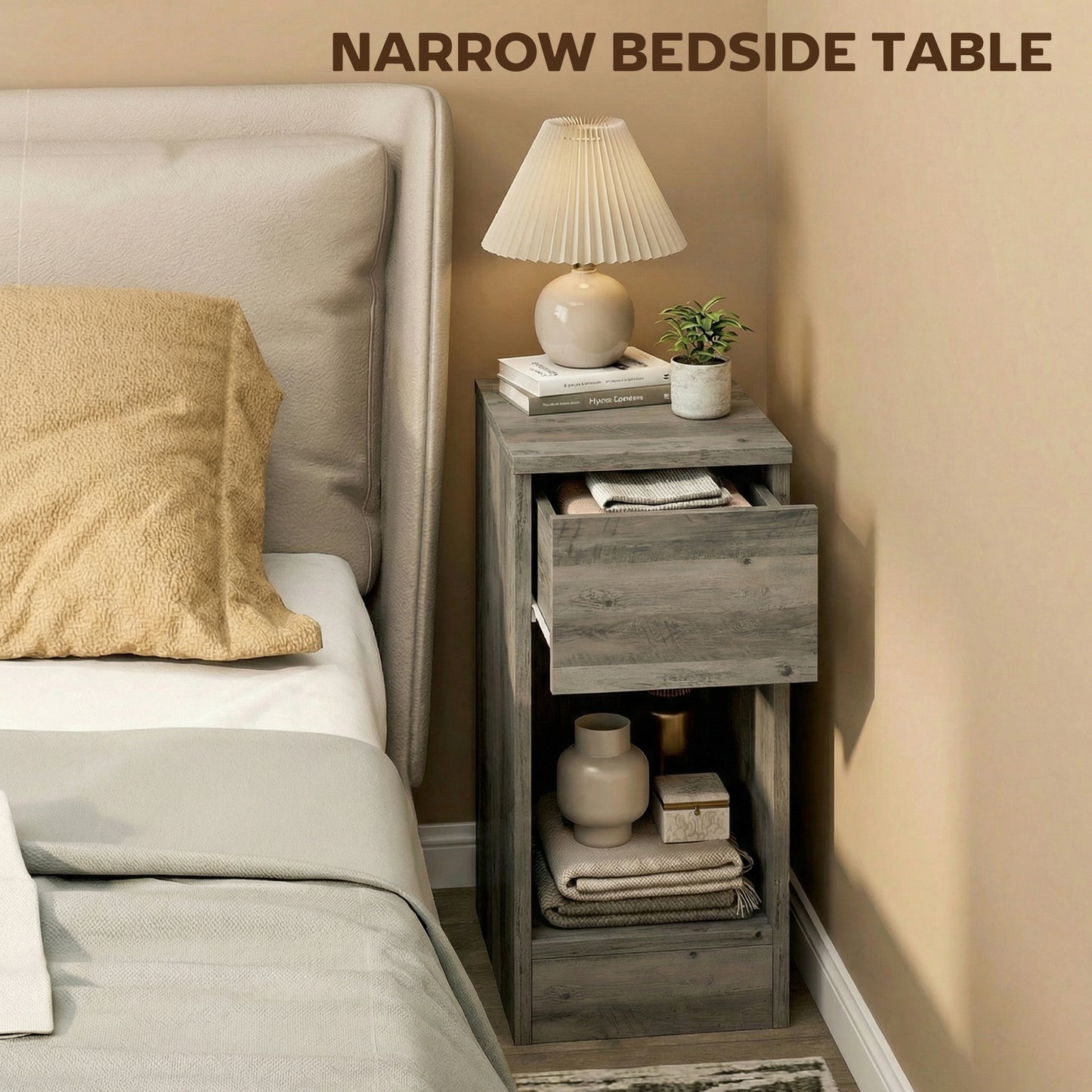 HOMCOM Set of Two Modern Storage Bedside Tables - Grey